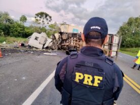 batida de frente caminhões BR-277 Palmeira